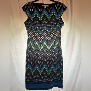 Maggy London blue multicolor geometric cocktail dress